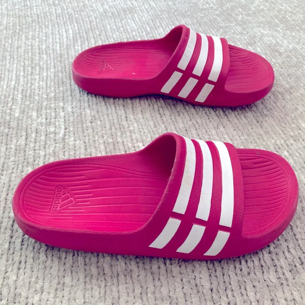 Adidas K13 Hot Pink And White‎ Slide Sandals Youth Size 13 Athletic Summer
